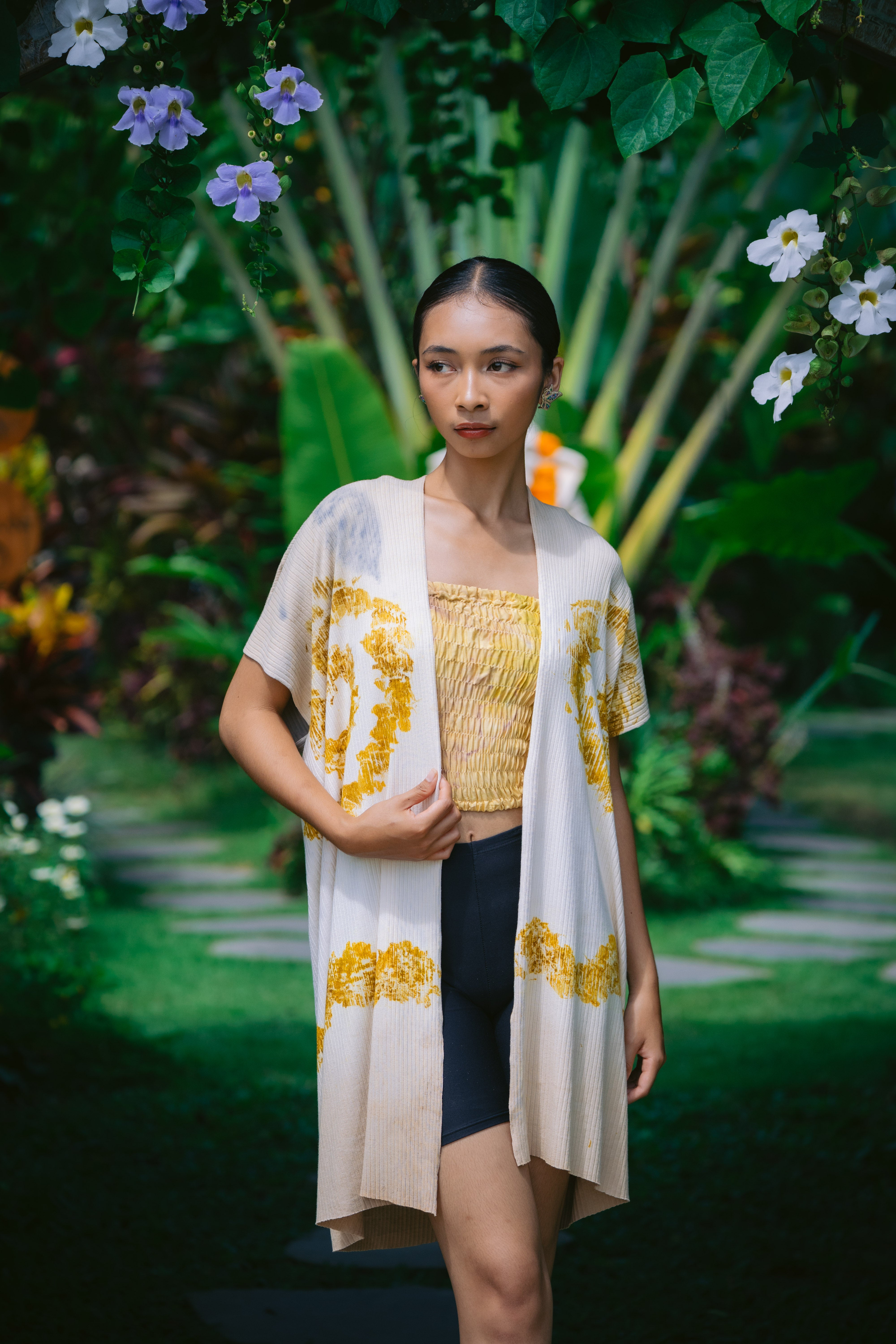 The Lotus  White, Brown, Blue & Yellow Organic Bamboo Cotton Kimono Out Fit